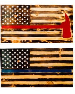 First Responder Handcrafted Wooden Flag, 37" x 20"